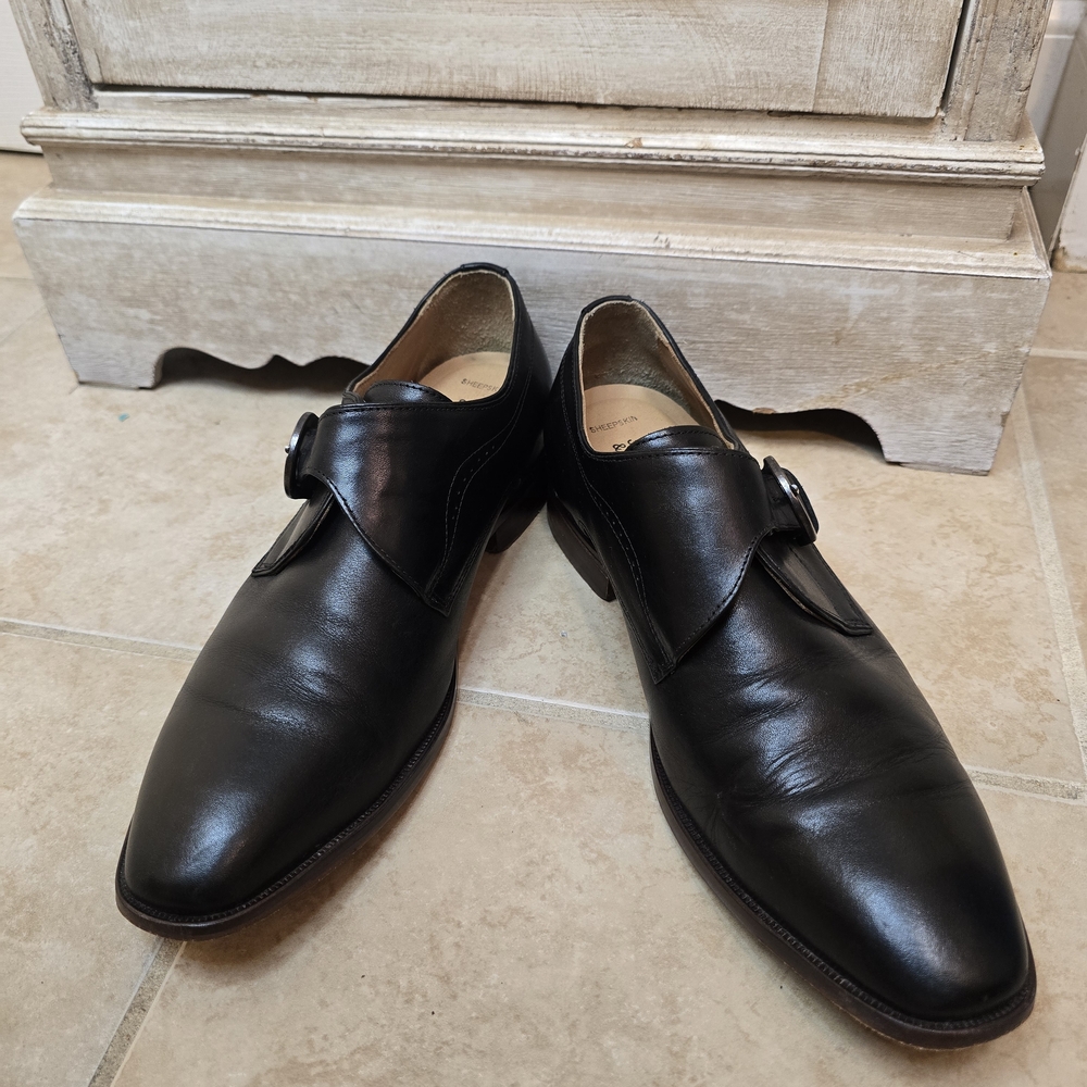 Johnston & Murphy Sheepskin McClain Monk Strap Black Leather Mens Shoe